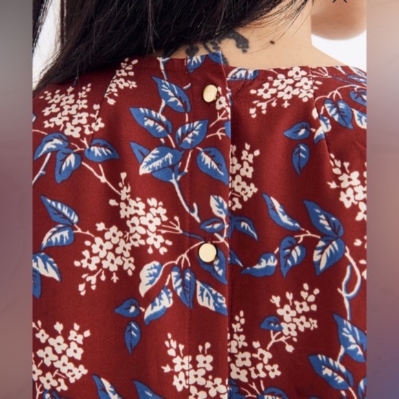 Madewell Red Floral  V-Neck Long Sleeve Dress - Picture 5 of 9